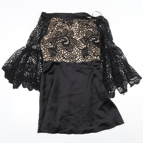 Golden Days Womens Black Geometric Polyester Mini Size L Boat Neck Zip