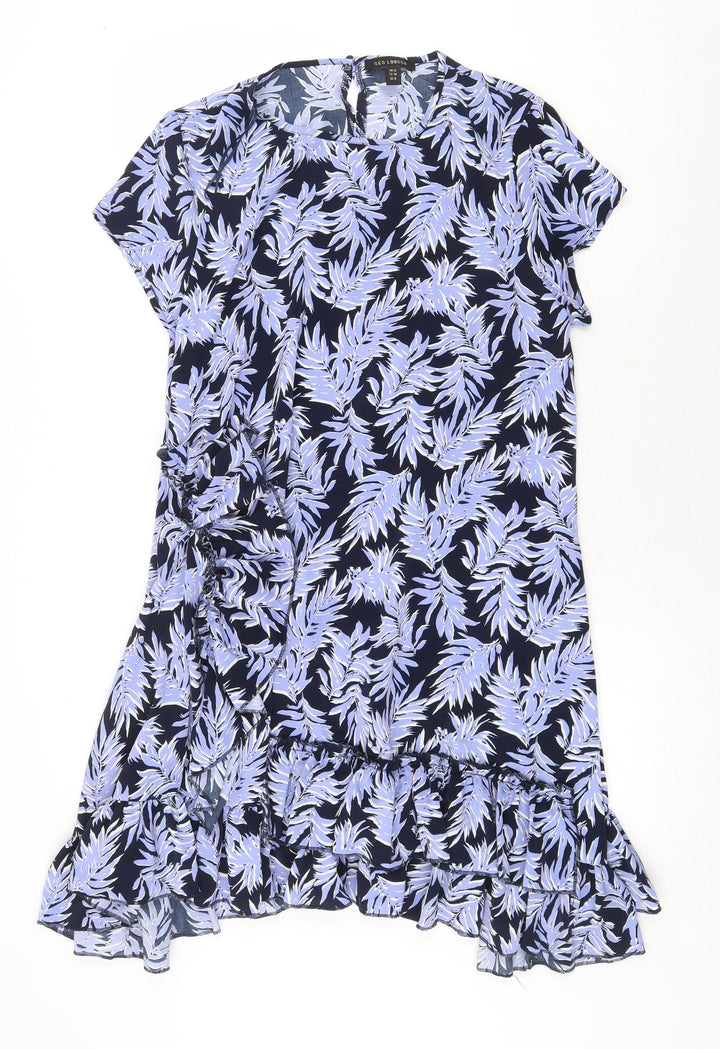 QED London Womens Blue Floral Polyester Trapeze & Swing Size 10 Round Neck Button