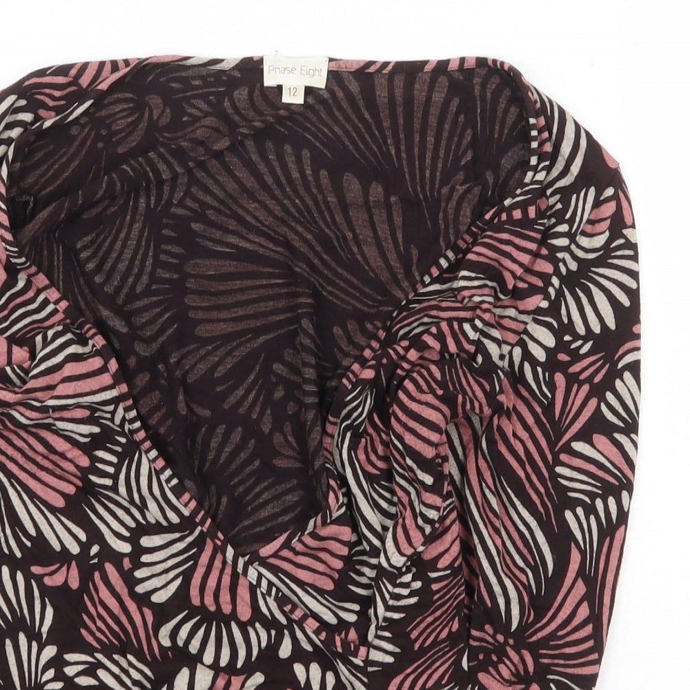 Phase Eight Womens Pink Geometric Viscose Basic Blouse Size 12 V-Neck