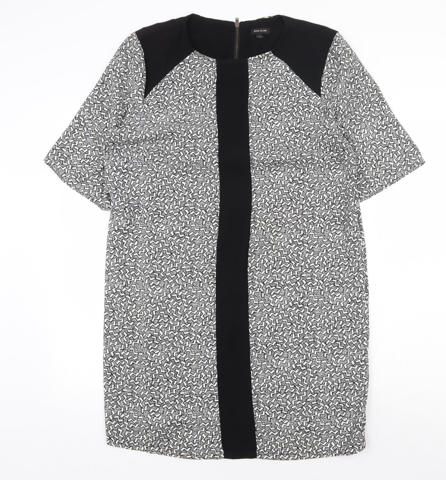 River Island Womens White Geometric Polyester Sheath Size 14 Round Neck Zip