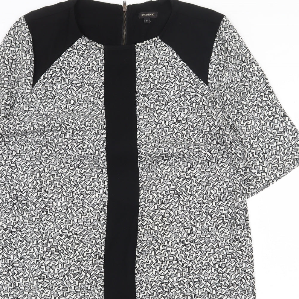 River Island Womens White Geometric Polyester Sheath Size 14 Round Neck Zip
