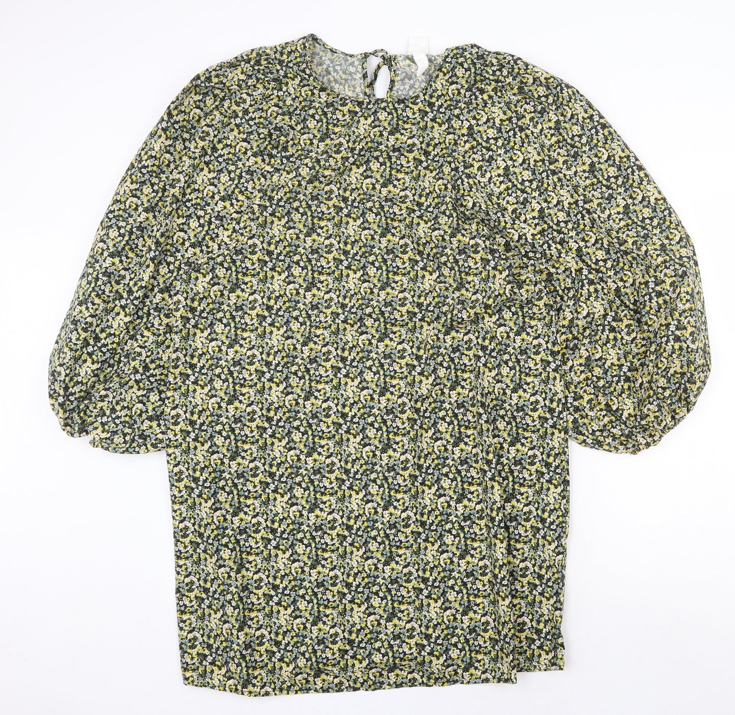 H&M Womens Yellow Floral Polyester A-Line Size M Round Neck Tie