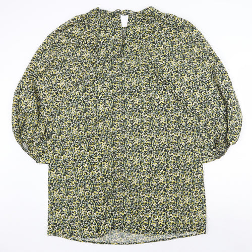 H&M Womens Yellow Floral Polyester A-Line Size M Round Neck Tie
