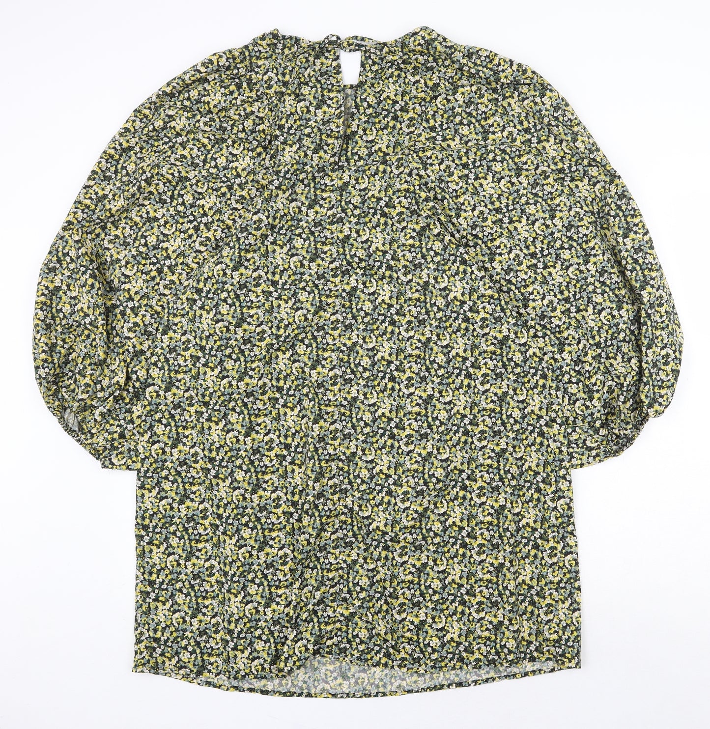 H&M Womens Yellow Floral Polyester A-Line Size M Round Neck Tie