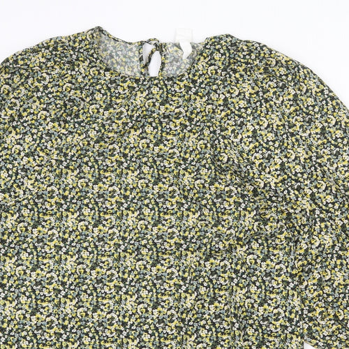 H&M Womens Yellow Floral Polyester A-Line Size M Round Neck Tie