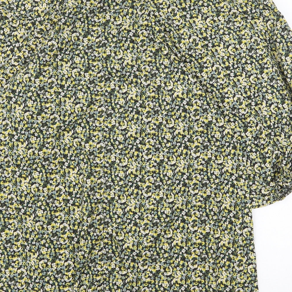 H&M Womens Yellow Floral Polyester A-Line Size M Round Neck Tie