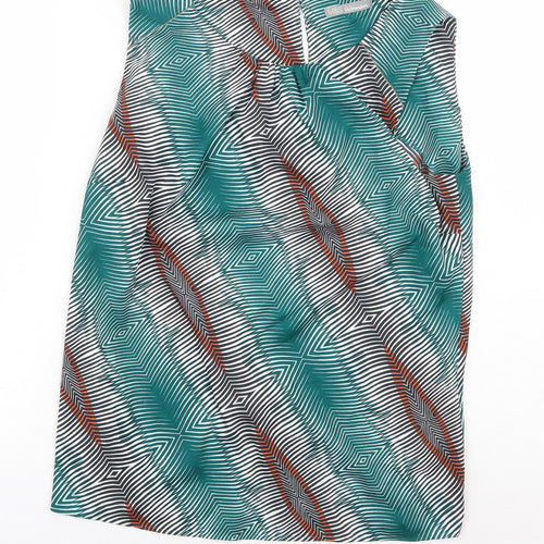 Marks and Spencer Womens Green Geometric Polyester Basic Tank Size 12 Boat Neck