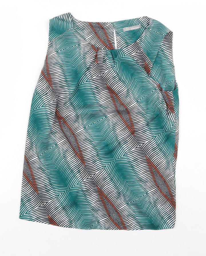 Marks and Spencer Womens Green Geometric Polyester Basic Tank Size 12 Boat Neck