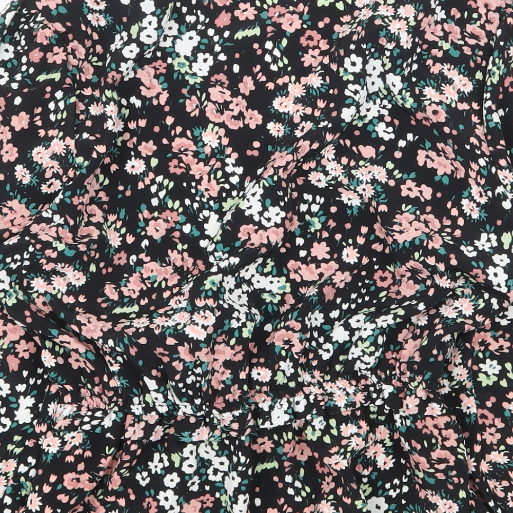 Primark Womens Black Floral Polyester Basic Blouse Size 8 V-Neck