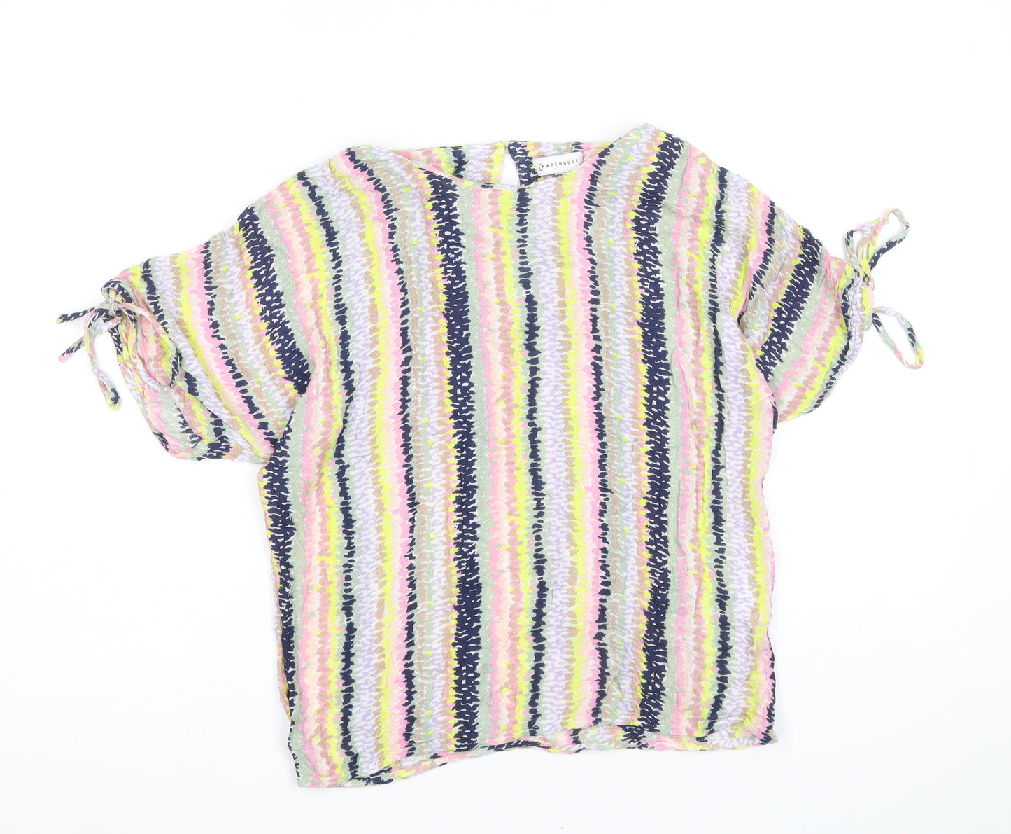Warehouse Womens Multicoloured Striped Viscose Basic T-Shirt Size 10 Round Neck