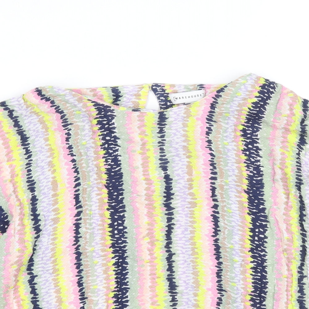 Warehouse Womens Multicoloured Striped Viscose Basic T-Shirt Size 10 Round Neck