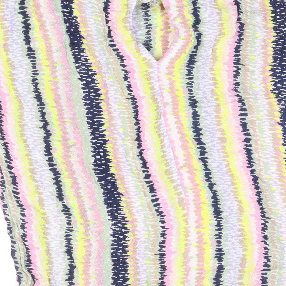 Warehouse Womens Multicoloured Striped Viscose Basic T-Shirt Size 10 Round Neck