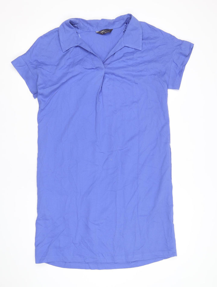 Marks and Spencer Womens Purple Viscose Shirt Dress Size 10 Collared Pullover