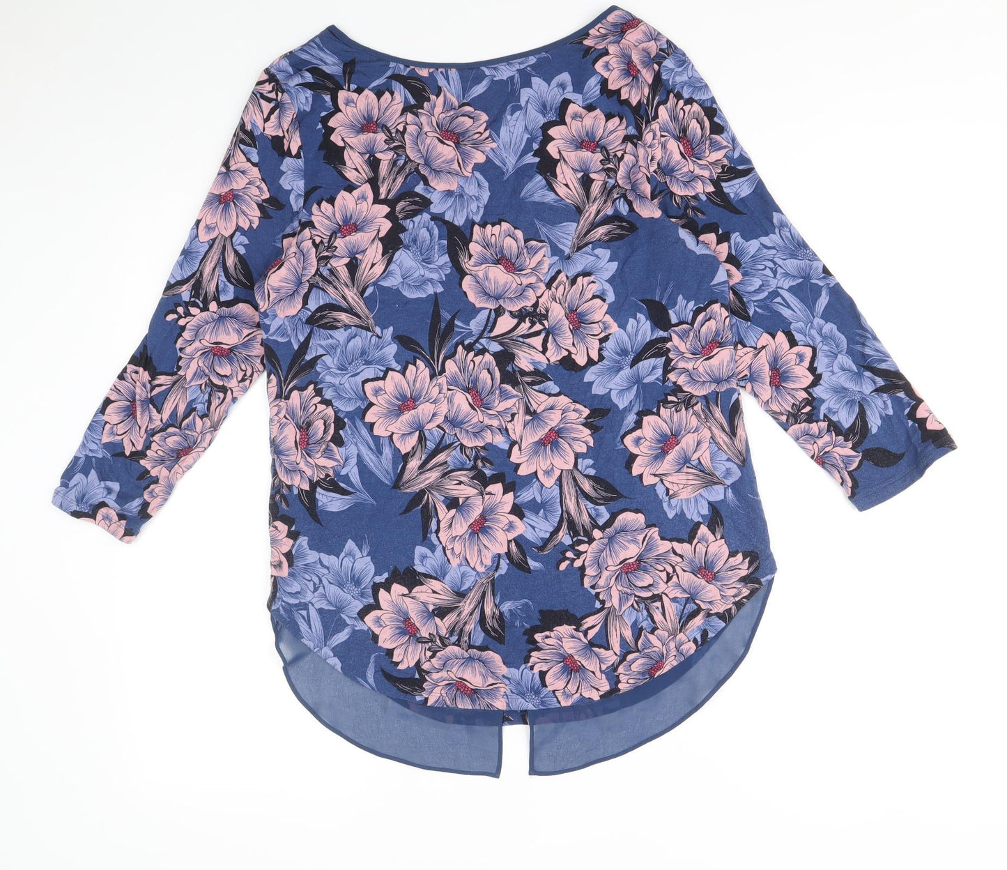 Per Una Womens Blue Floral Viscose Basic Blouse Size 10 Scoop Neck - Chiffon Hem