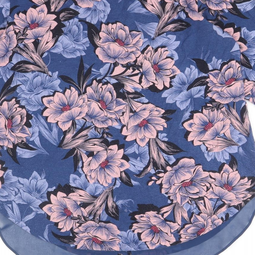 Per Una Womens Blue Floral Viscose Basic Blouse Size 10 Scoop Neck - Chiffon Hem