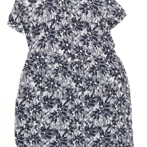 John Lewis Womens Blue Floral Viscose Shift Size 10 Boat Neck Zip