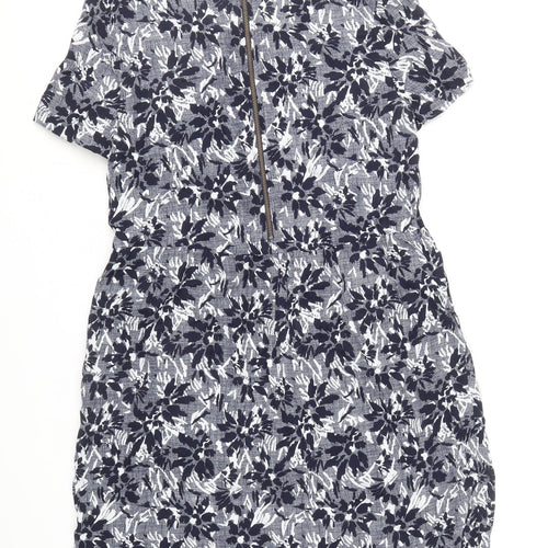 John Lewis Womens Blue Floral Viscose Shift Size 10 Boat Neck Zip