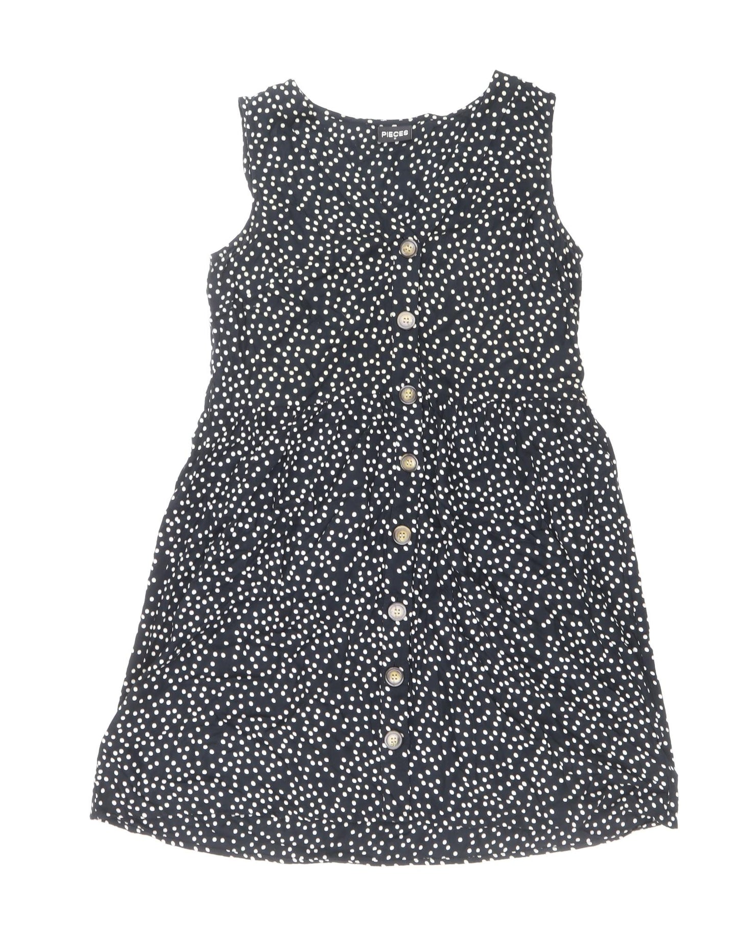 Pieces Womens Black Polka Dot Viscose A-Line Size M V-Neck Button