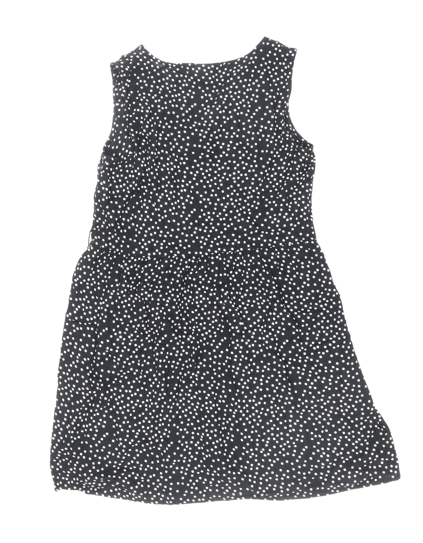 Pieces Womens Black Polka Dot Viscose A-Line Size M V-Neck Button