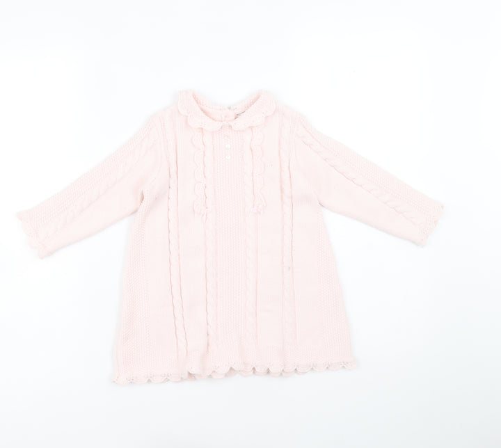 Sarah Louise Girls Pink Round Neck Acrylic Tunic Jumper Size 2 Years Button