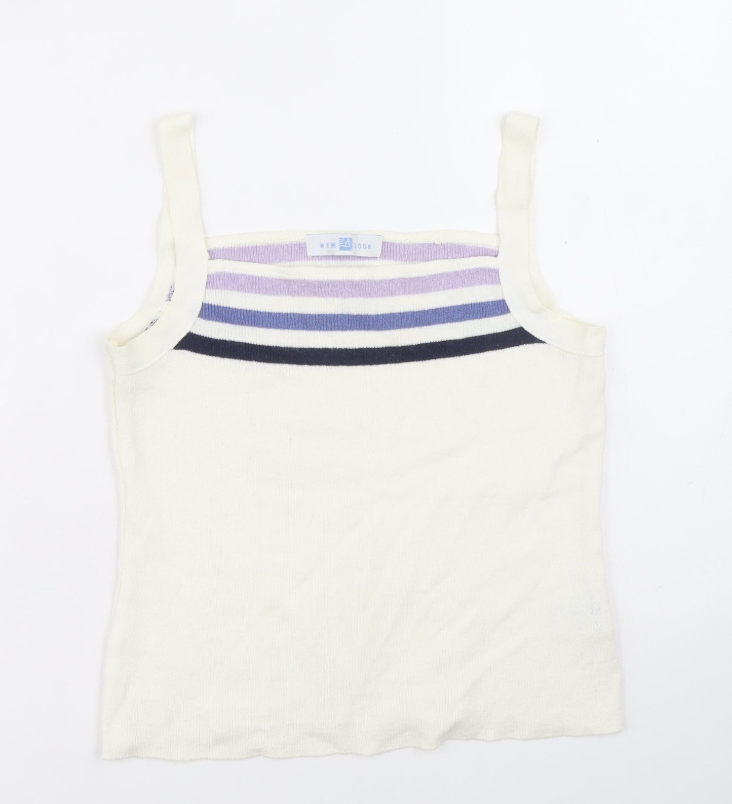 New Look Womens White Striped Acrylic Camisole Tank Size 14 Square Neck