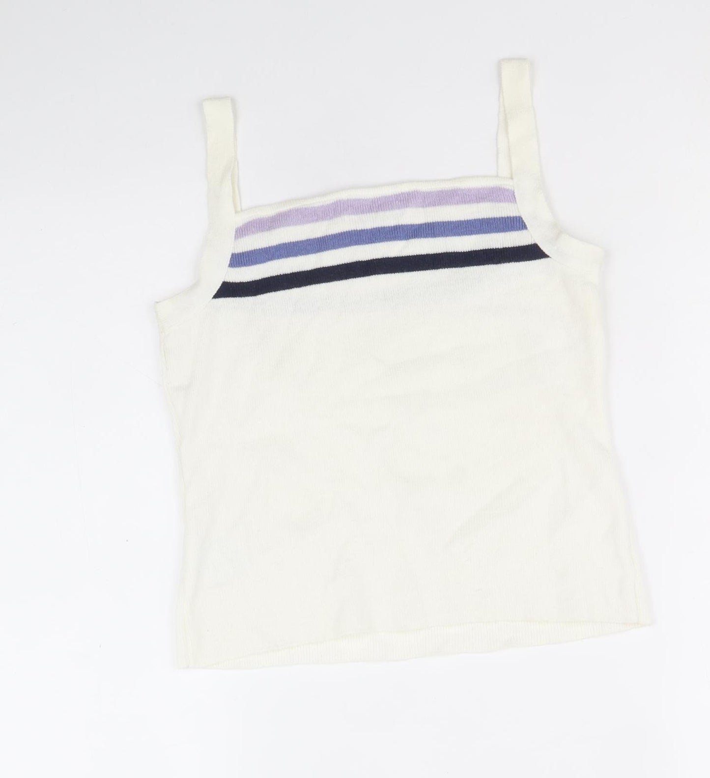 New Look Womens White Striped Acrylic Camisole Tank Size 14 Square Neck