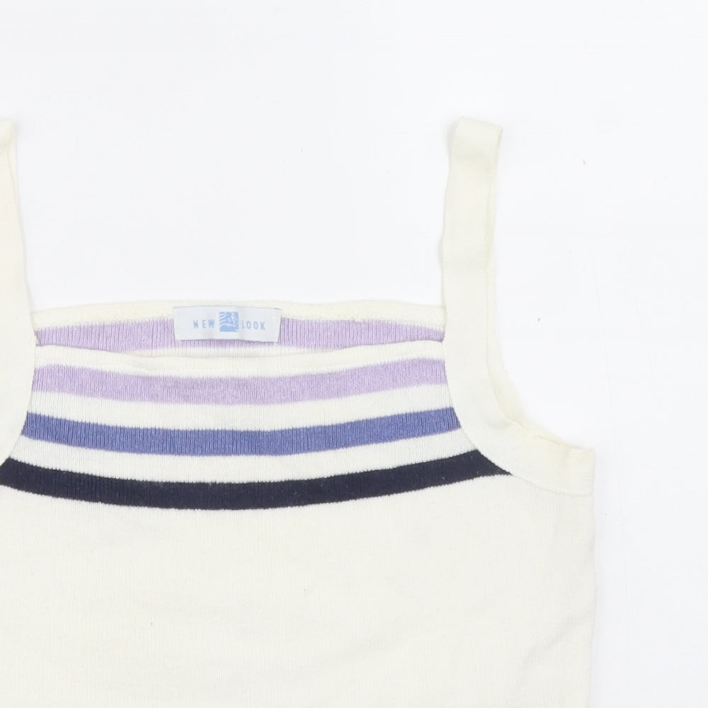 New Look Womens White Striped Acrylic Camisole Tank Size 14 Square Neck