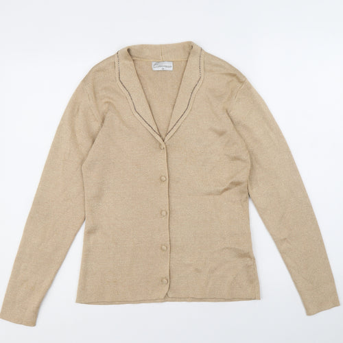 Emreco Womens Gold Collared Cotton Cardigan Jumper Size 8