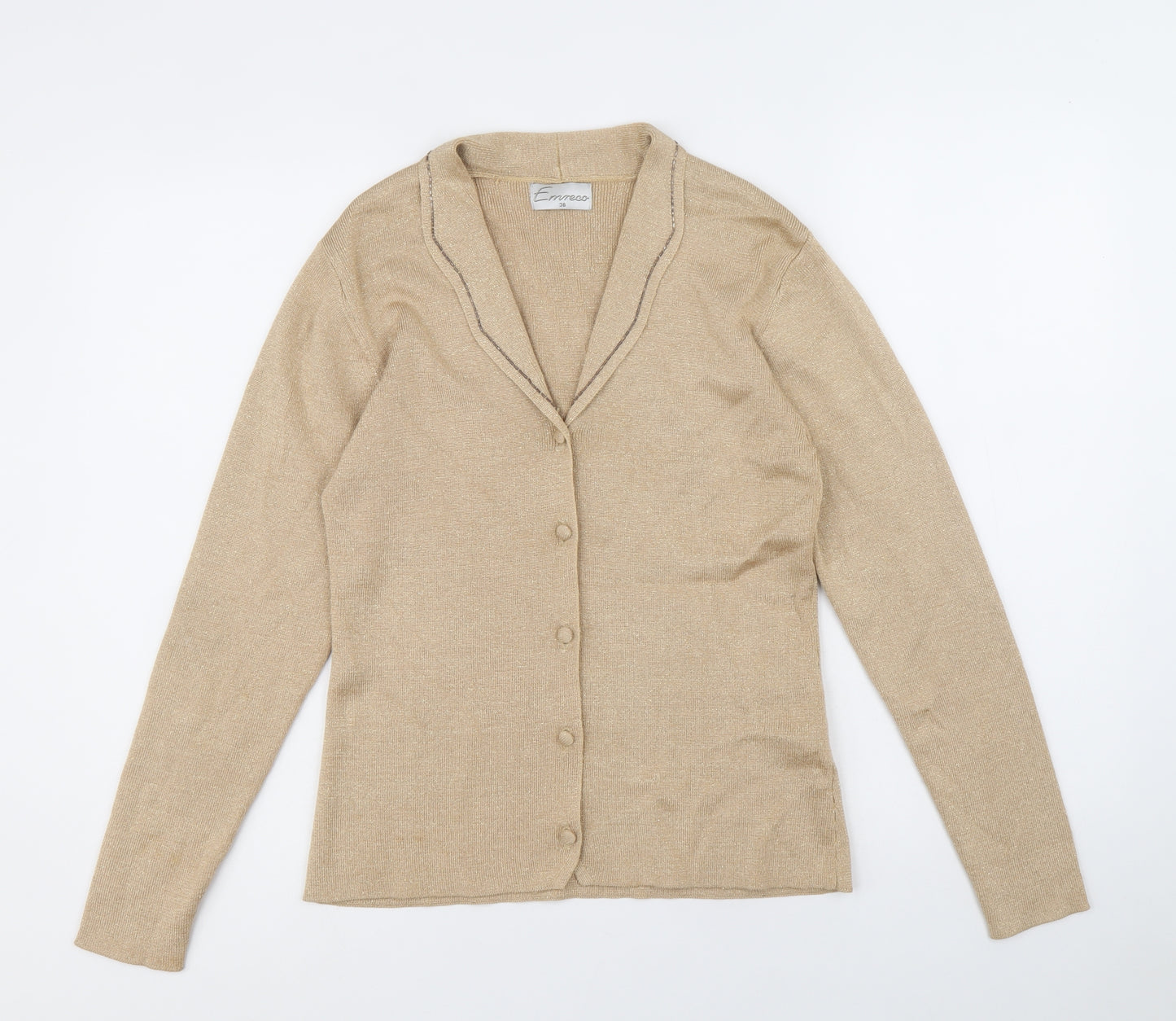 Emreco Womens Gold Collared Cotton Cardigan Jumper Size 8
