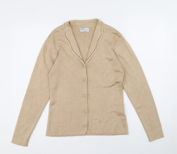 Emreco Womens Gold Collared Cotton Cardigan Jumper Size 8