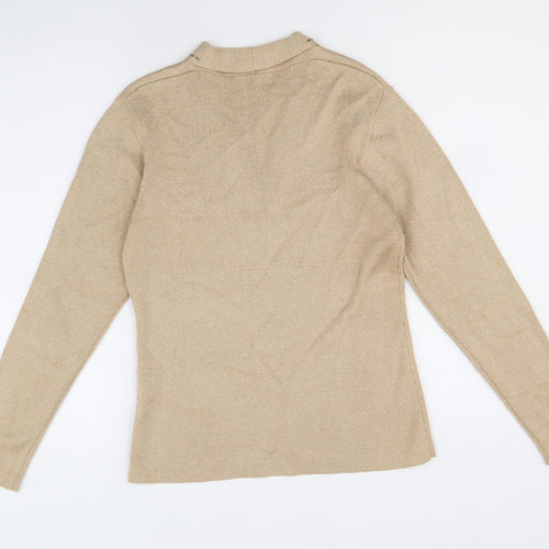 Emreco Womens Gold Collared Cotton Cardigan Jumper Size 8