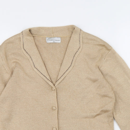 Emreco Womens Gold Collared Cotton Cardigan Jumper Size 8