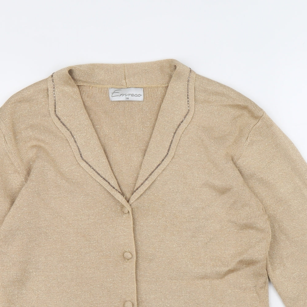 Emreco Womens Gold Collared Cotton Cardigan Jumper Size 8