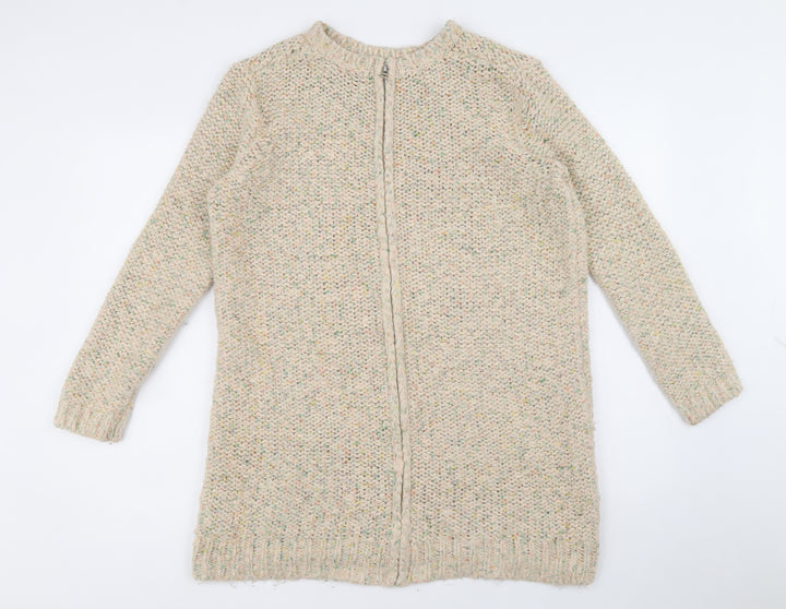 Topshop Womens Multicoloured Scoop Neck Acrylic Full Zip Jumper Size 8