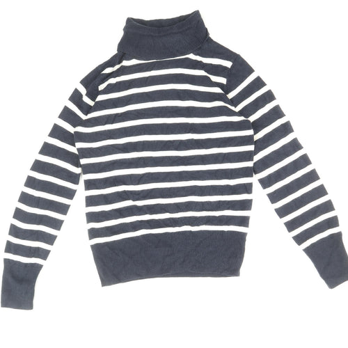 Marks and Spencer Womens Blue Roll Neck Striped Acrylic Pullover Jumper Size 6