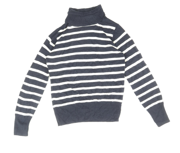 Marks and Spencer Womens Blue Roll Neck Striped Acrylic Pullover Jumper Size 6