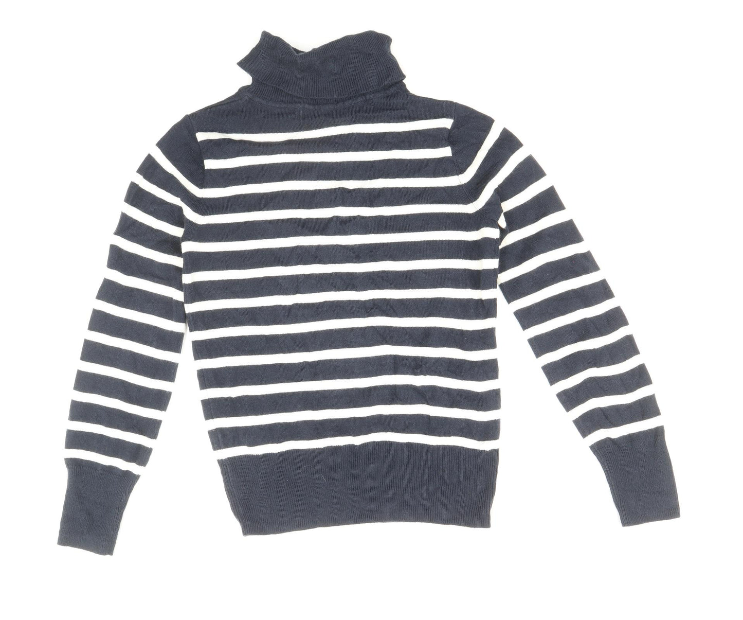 Marks and Spencer Womens Blue Roll Neck Striped Acrylic Pullover Jumper Size 6