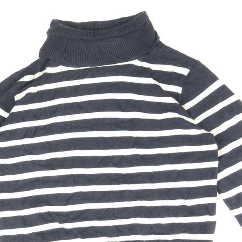 Marks and Spencer Womens Blue Roll Neck Striped Acrylic Pullover Jumper Size 6