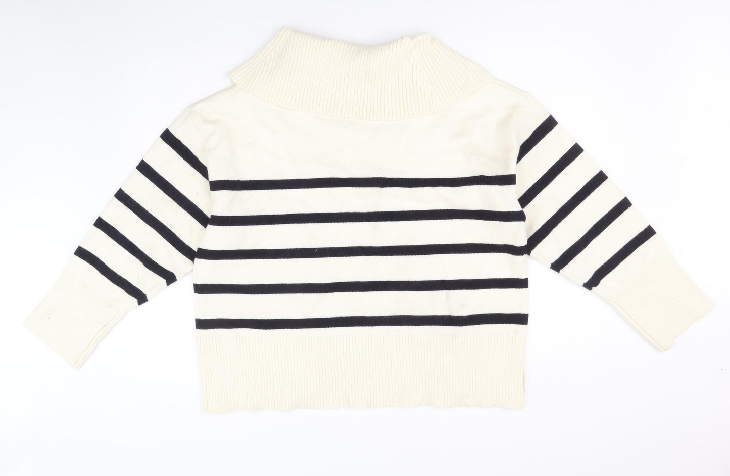 Zara Womens Ivory Collared Striped Viscose Pullover Jumper Size L