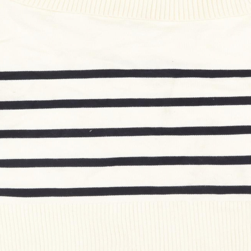 Zara Womens Ivory Collared Striped Viscose Pullover Jumper Size L