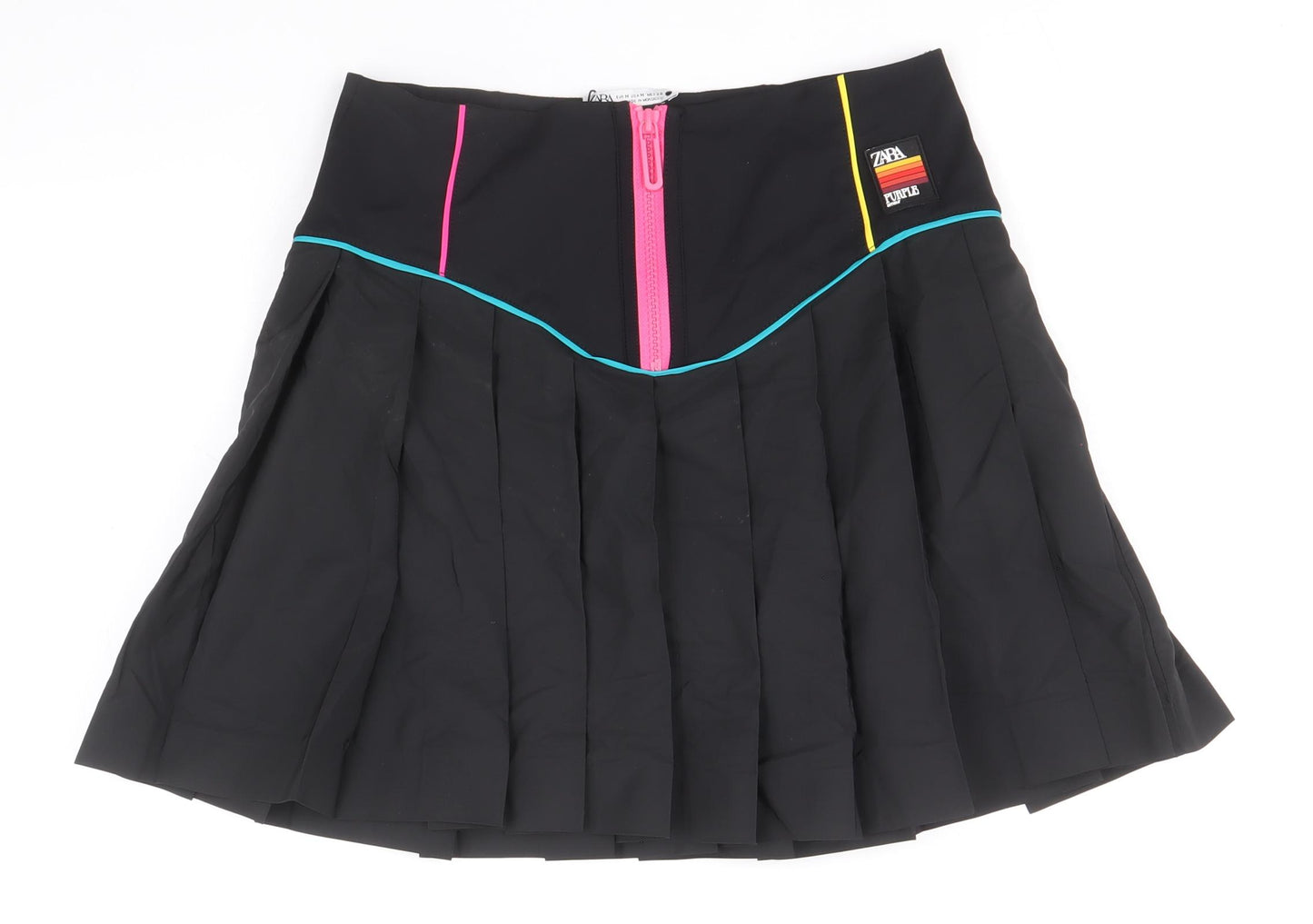 Zara Womens Black Polyamide Pleated Skirt Size M Zip