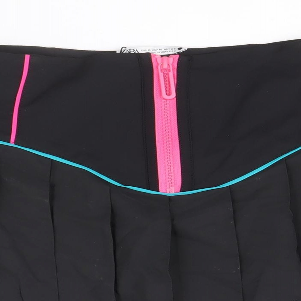 Zara Womens Black Polyamide Pleated Skirt Size M Zip