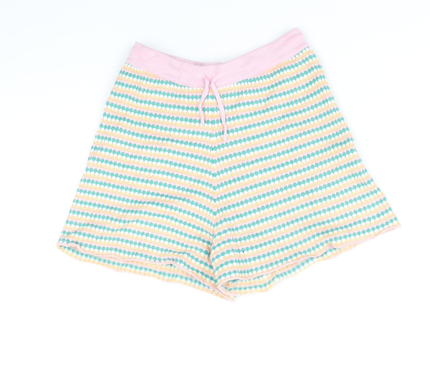 H&M Girls Multicoloured Striped Viscose Bermuda Shorts Size 8-9 Years Regular Drawstring