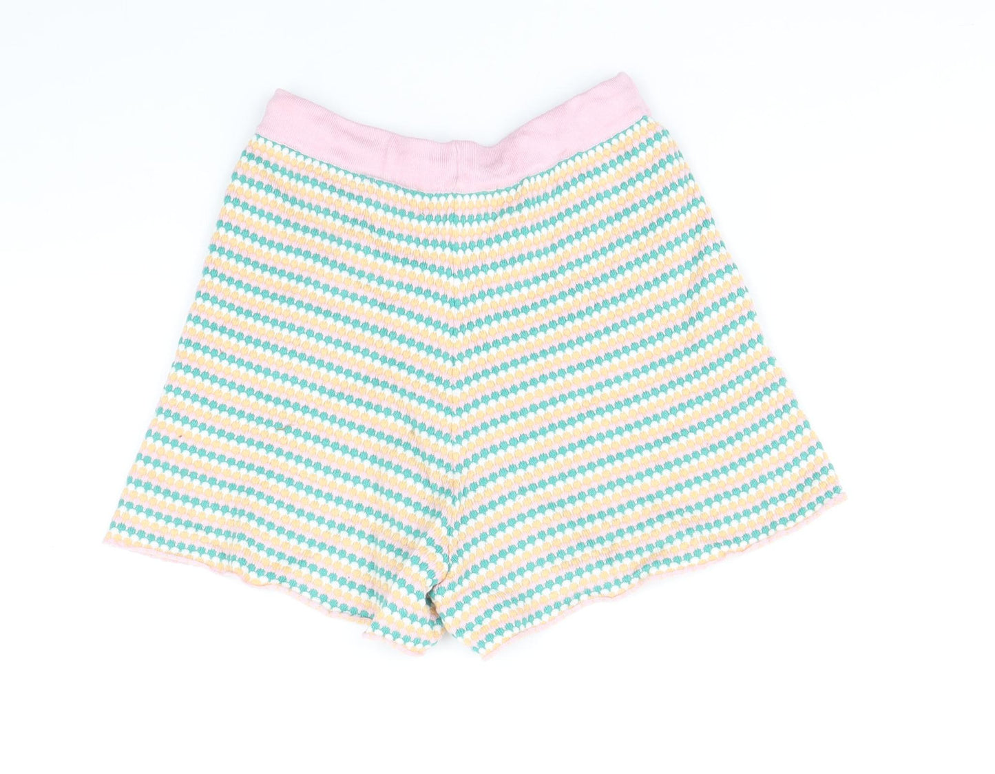 H&M Girls Multicoloured Striped Viscose Bermuda Shorts Size 8-9 Years Regular Drawstring