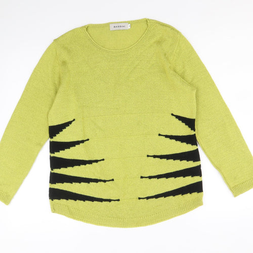 BASSINI Womens Green Scoop Neck Geometric Acrylic Pullover Jumper Size M