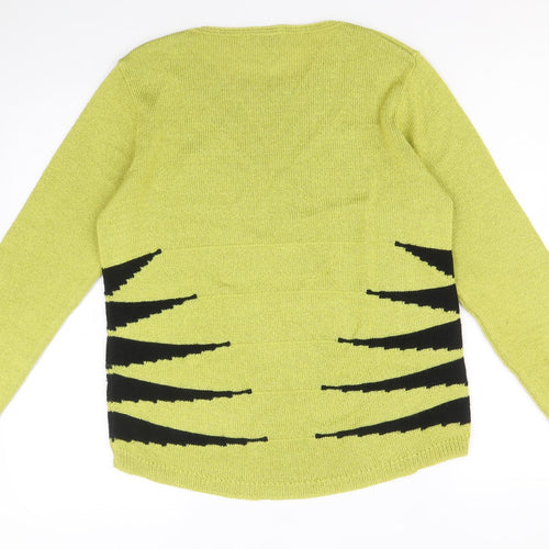 BASSINI Womens Green Scoop Neck Geometric Acrylic Pullover Jumper Size M