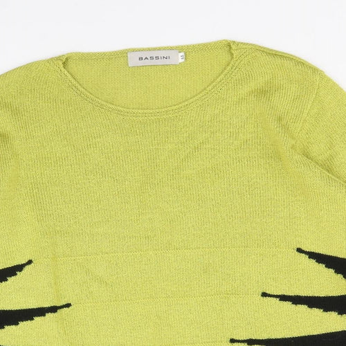 BASSINI Womens Green Scoop Neck Geometric Acrylic Pullover Jumper Size M
