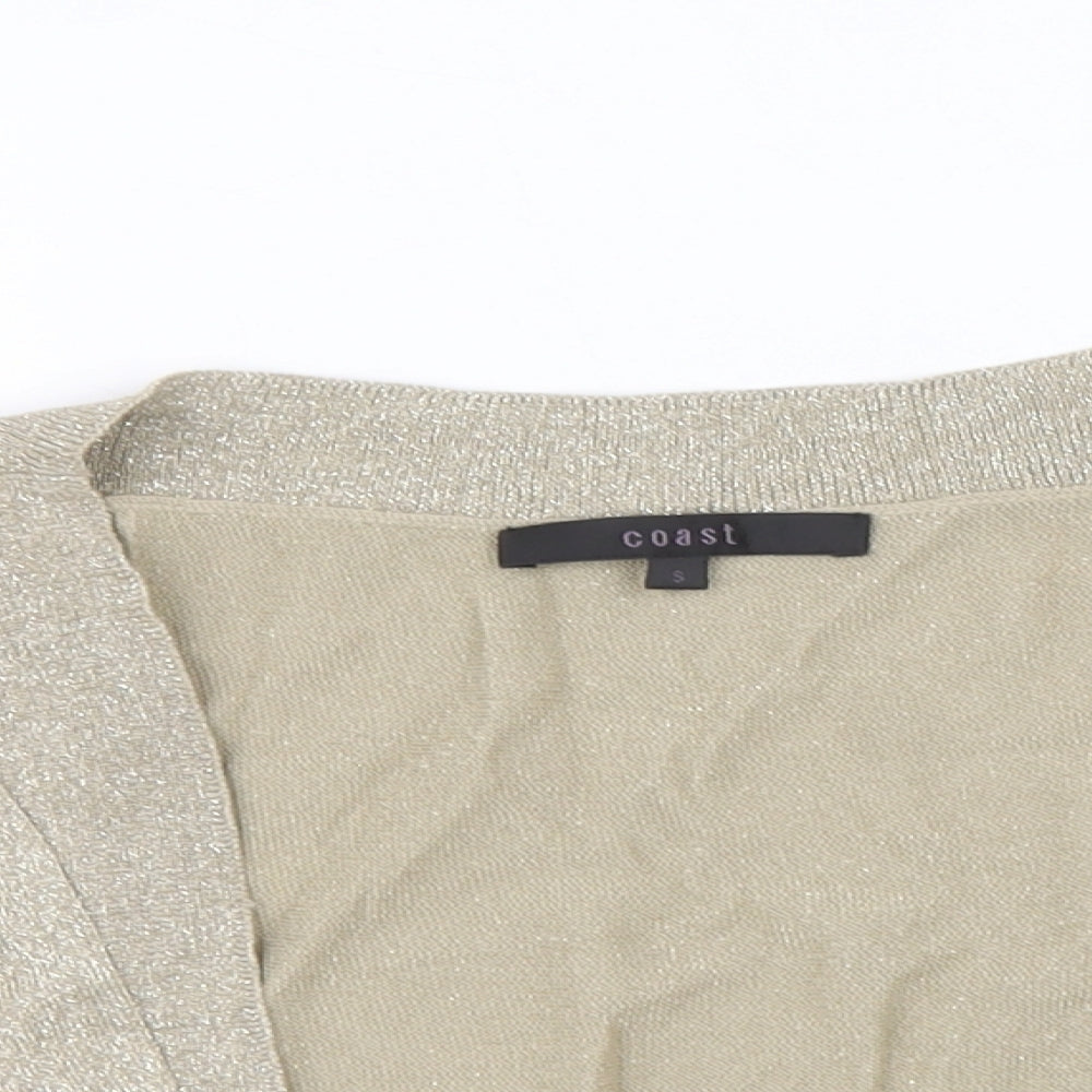 Coast Womens Gold V-Neck Viscose Shrug Jumper Size S