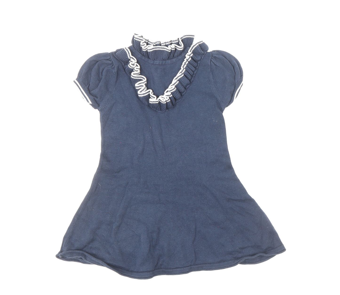 NEXT Girls Blue 100% Cotton A-Line Size 2-3 Years Mock Neck Button