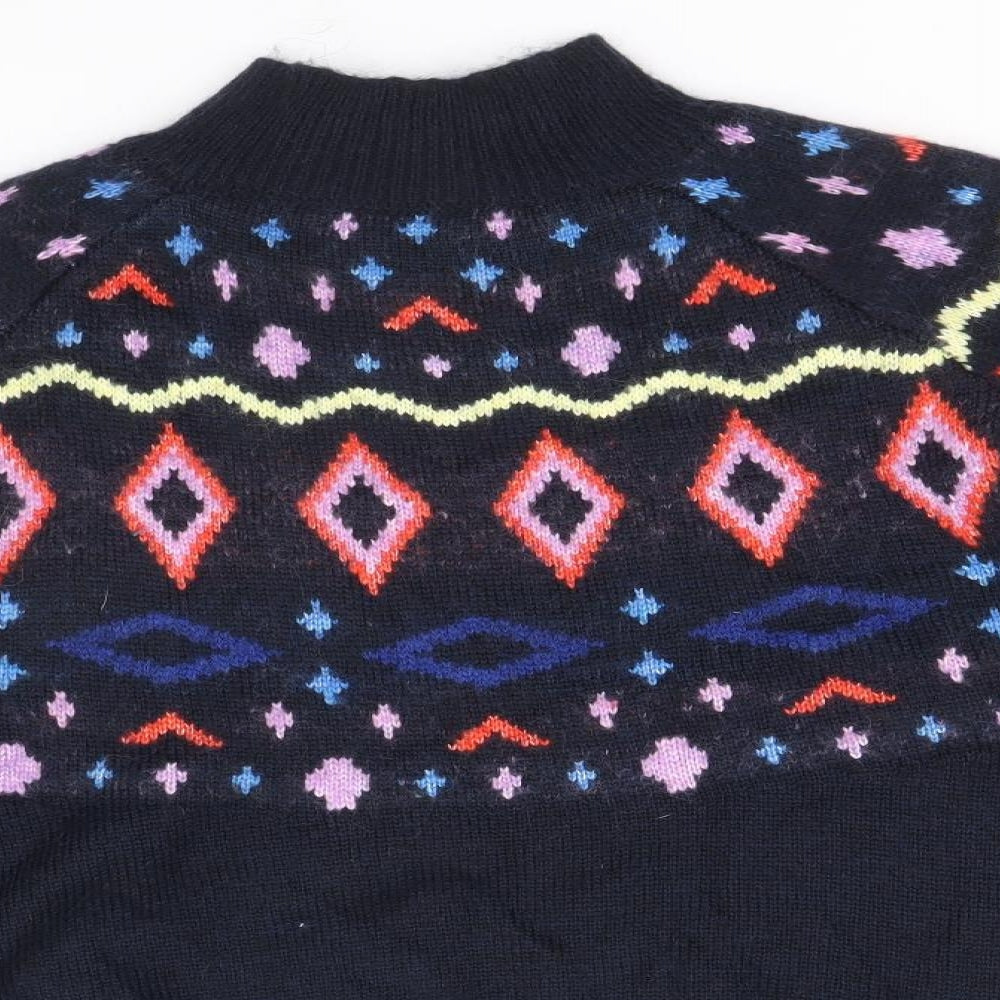 Marks and Spencer Mens Blue Mock Neck Fair Isle Acrylic Pullover Jumper Size L Long Sleeve